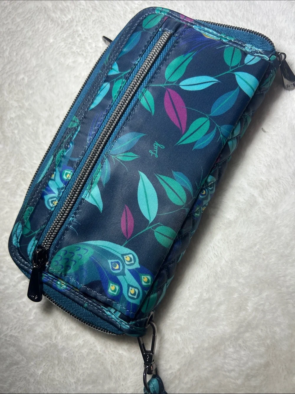 Lug Quilted Peacock-Teal Floral Wristlet Wallet